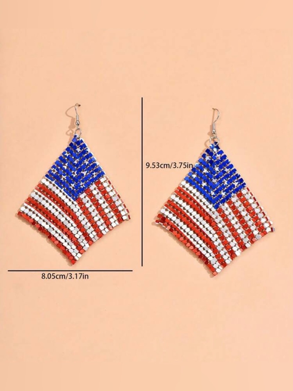 American Flag Sequin Dangle Earrings - Patriotic Red, White & Blue - Picture 6 of 6